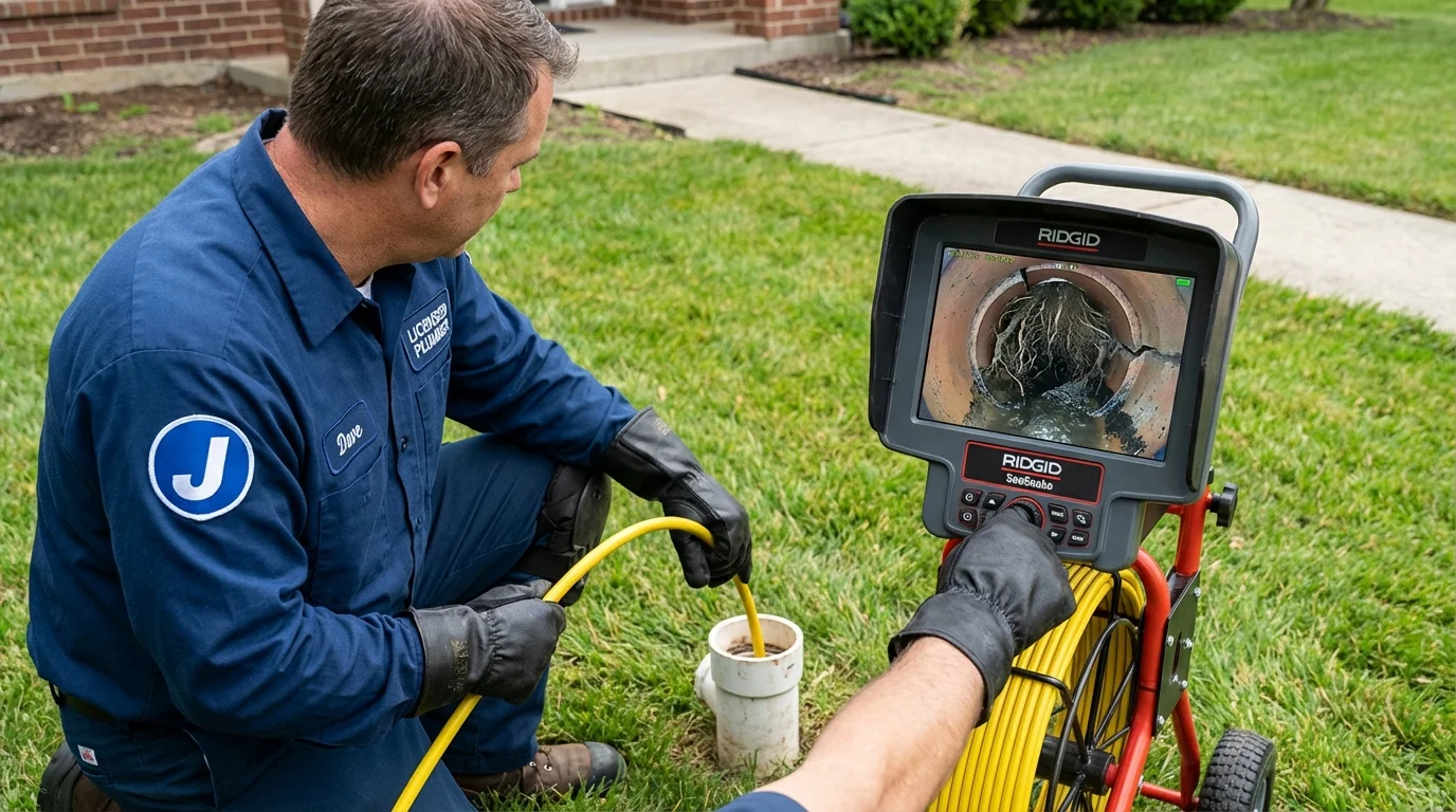 Sewer camera inspection being performed by Johns Plumbing LLC in Moodus